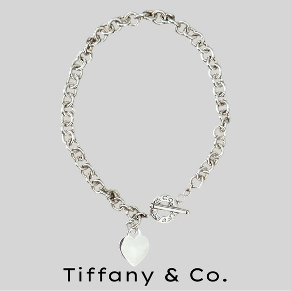TIFFANY & CO. STERLING SILVER 16” TOGGLE NECKLACE WITH BLANK HEART CHARM - MINT! - Picture 1 of 5